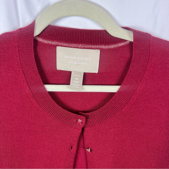 Banana Republic Deep Red Merino Wool Cardigan Sweater - Picture 4 of 11